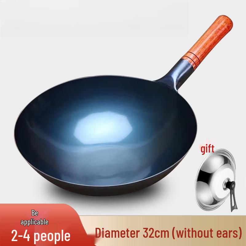 

ZISIZ 32cm Cast Iron Stir-Fry Wok with Standable Steel Lid