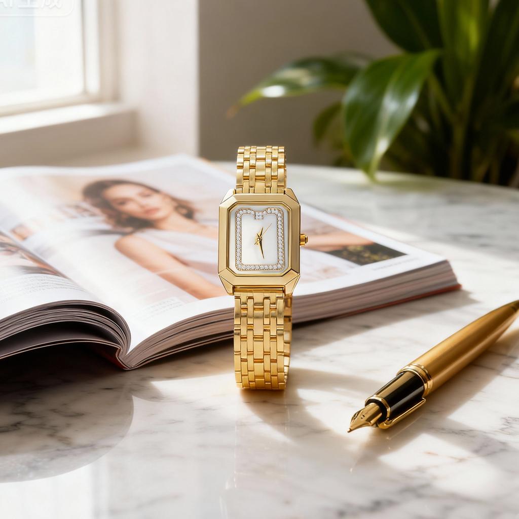 Fashionable Luxury Diamond Square Dial Alloy Strap Women's Quartz Watch, Suitable for Daily Wear, Christmas Gift