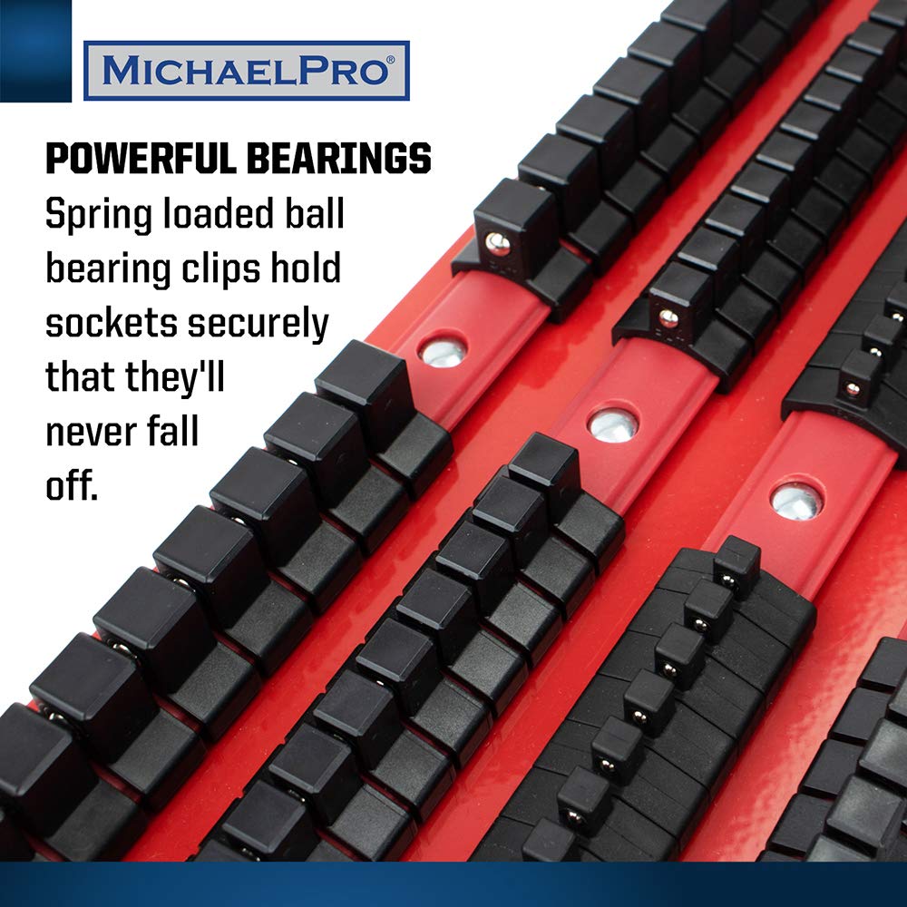 MichaelPro Portable Socket Organizer Tray with Premium Red Steel Rails for and Drive Rack for Easy Organization 80-Piece 1/4", 3/8", 1/2" Sockets,