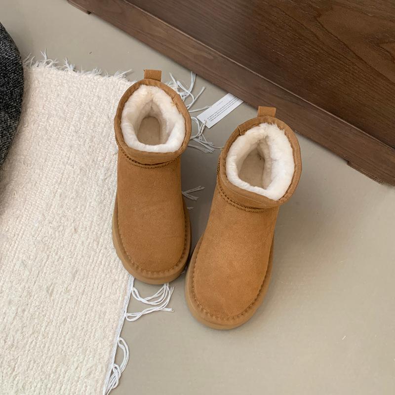 Cowhide version thick-soled heightening mermaid snow boots women's new winter Internet celebrity explosion thickened plush warm fluffy cotton shoes