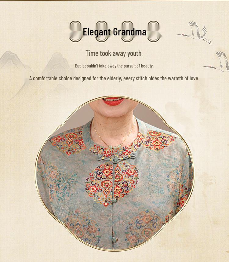 Elegant Chinese-Inspired Jacquard Frog Button Shirt for Middle-Aged Women