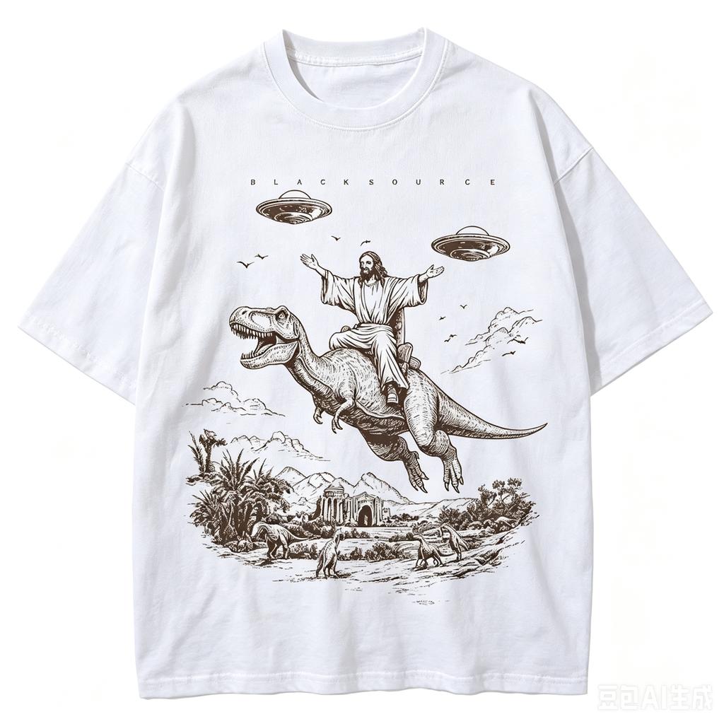 2026 Hot Sale Cartoon Dinosaur Print Fashion Tshirt Unisexs Unisex Distressed Vintage Tee Student Fashion Design Vacation Top