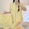 Cute Plaid Love Embroidered Pajamas Women'S Spring Summer Short-Sleeved Three-Piece Student Loungewear