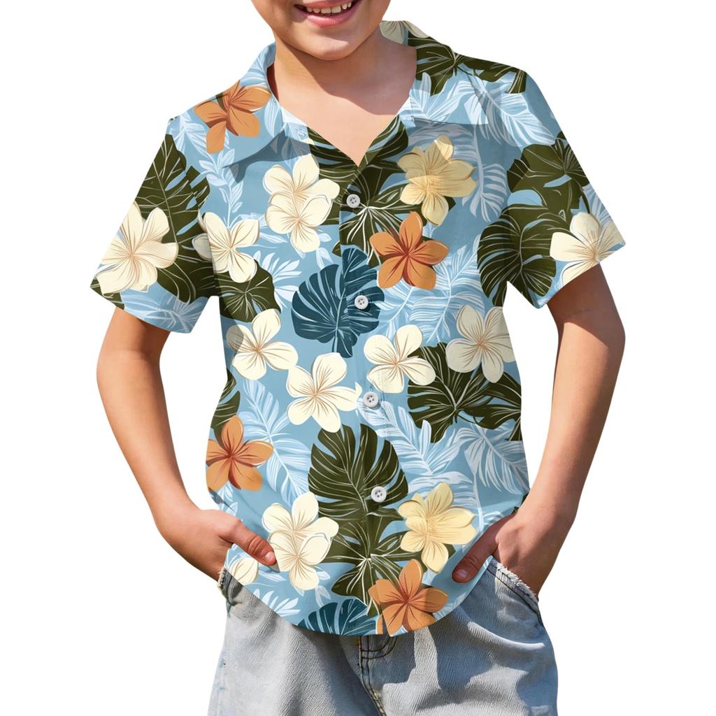 Jungen kurzärmeliges Hawaiihemd, Kinder Sommer Hemd mit Knöpfen