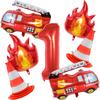 1Set Fire Truck Balloons Set Red 32Inch Number Balloon Flame Balloons For Baby Shower Firefighter Birthday Party Decoration