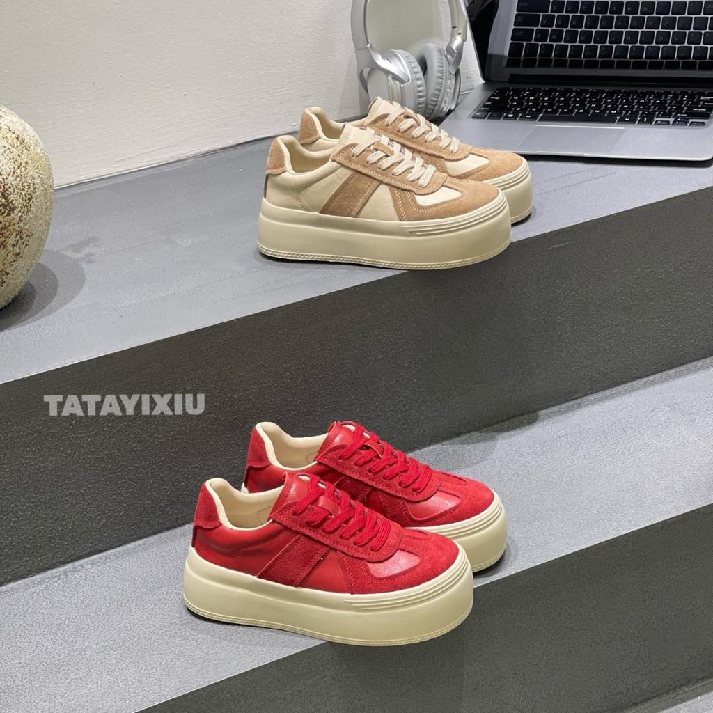 Leather thick-soled heightening moral training shoes women's 2025 autumn new versatile casual lightweight sports muffin comfortable board shoes