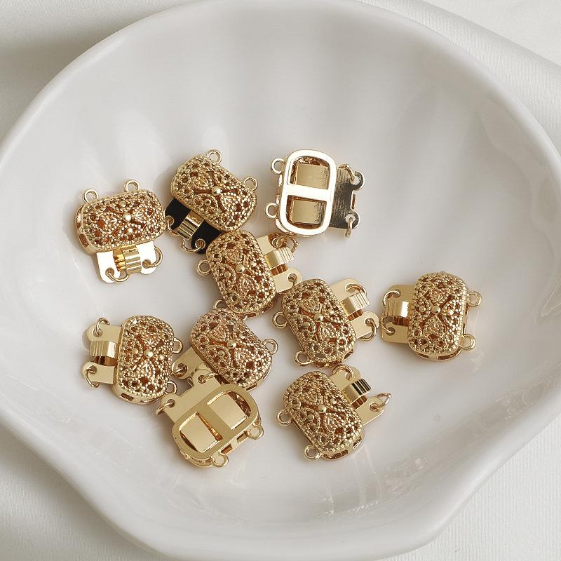 14K Gold-Filled Hollow Rectangle Double Row Clasp for Pearl Necklaces - DIY Jewelry Accessory