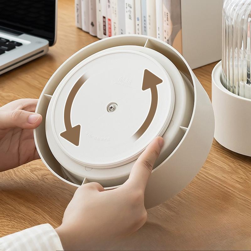 Light Luxury Rotating Belt Dustproof Plastic Pen Holder, Office Stationery Desktop Organizer Box