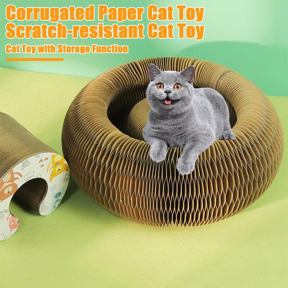 Cat Accordion Toy Magic Organ Cat Scratching Board with Ball Track Interactive Kitty Kurlz Toy Foldable Cat Scratcher