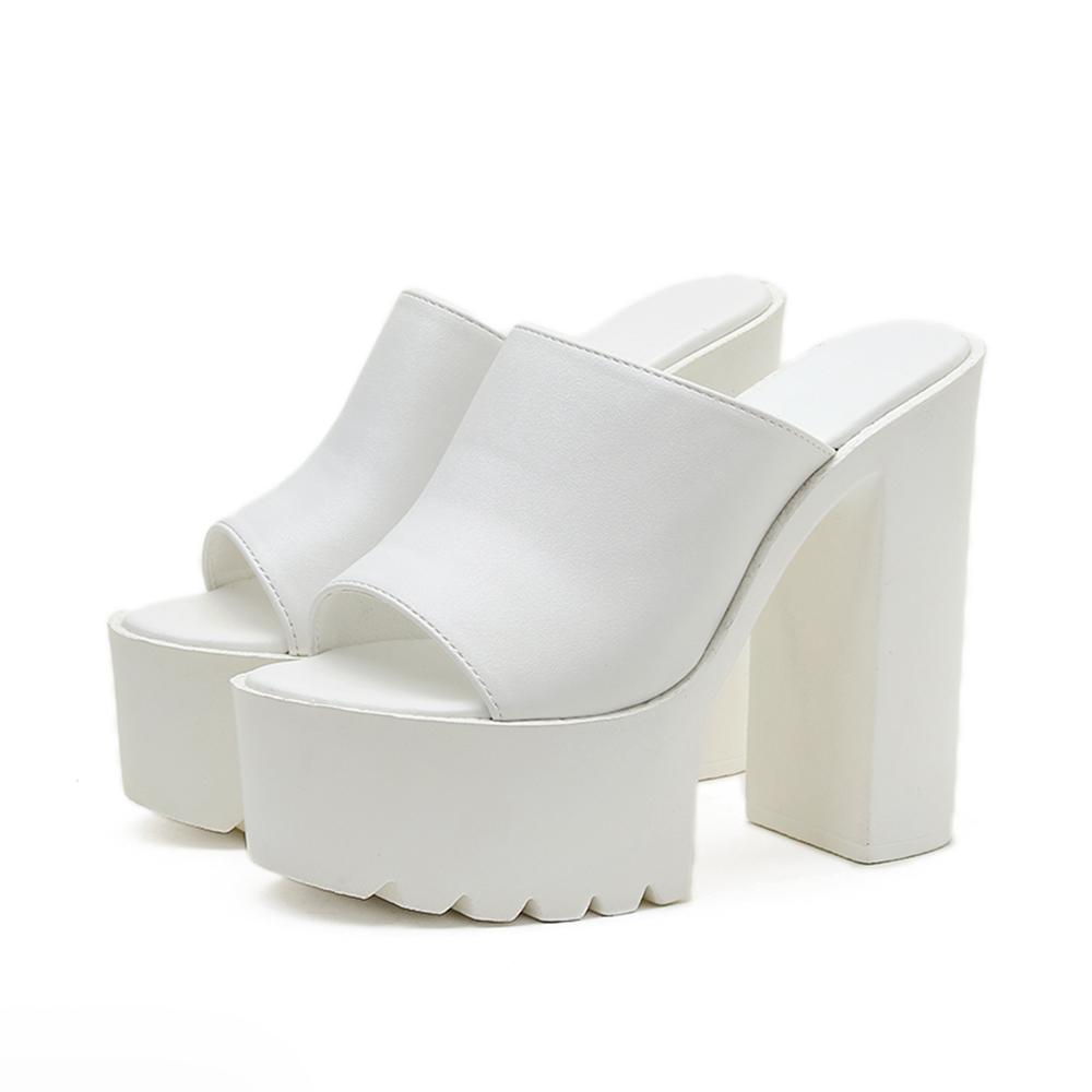 Gdgydh Square Heel Platform Mules Women Outdoor Slippers Peep Toe Slip On Sandals Chunky Heel Shoes Slingback