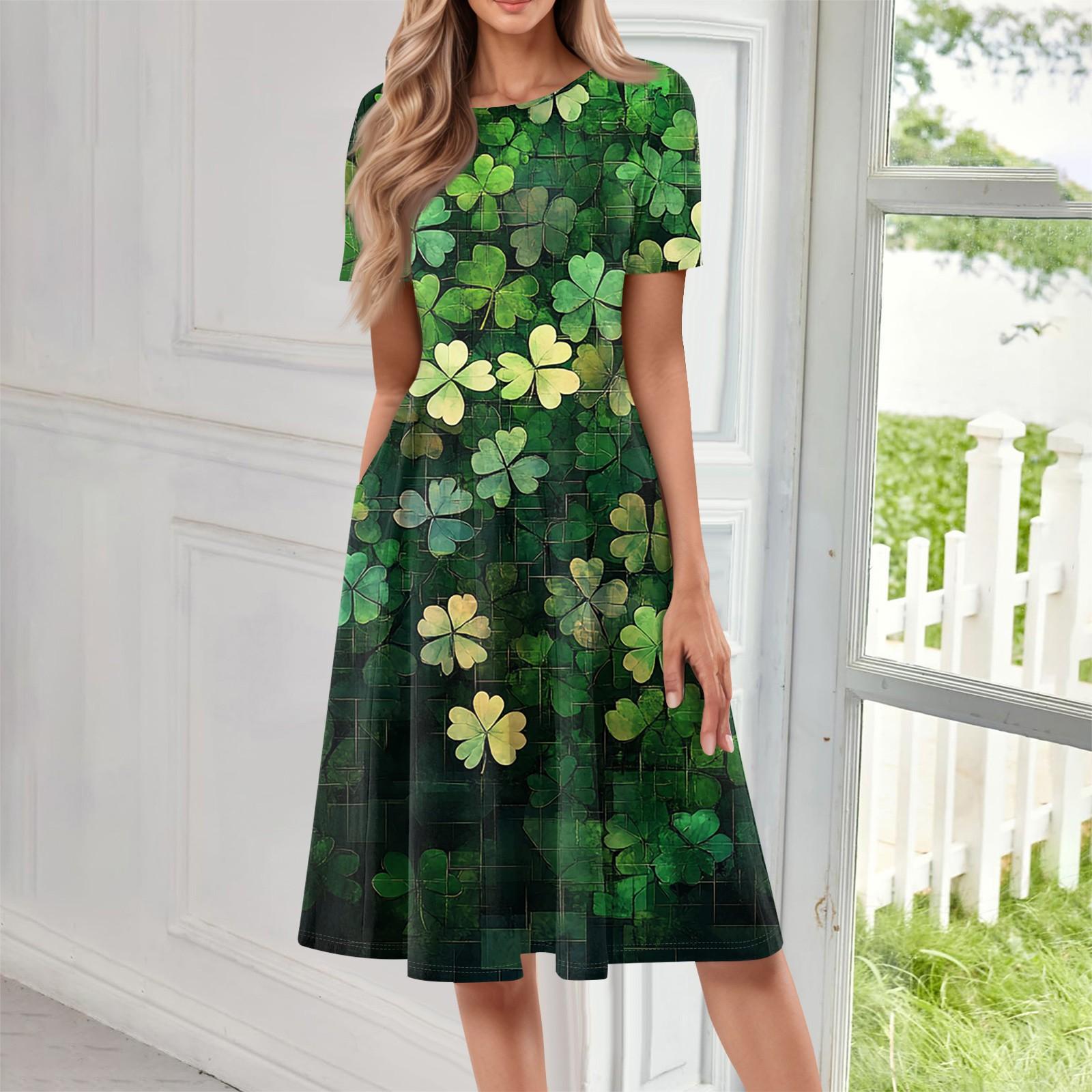 

Women s Casual Fashion Round Neck Short Sleeve Print Midi Dress XXXL