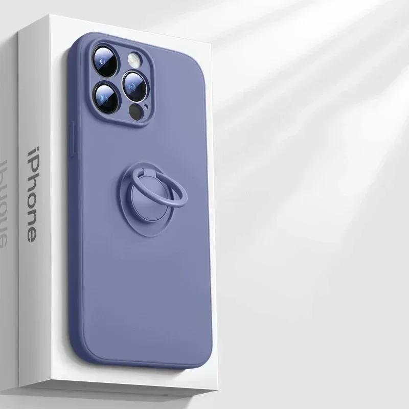 Magnetic Soft Silicone Phone Case For iPhone 17 Air 16 15 14 13 12 11 Pro Max 16 Plus Full With Ring Holder Shockproof Cover