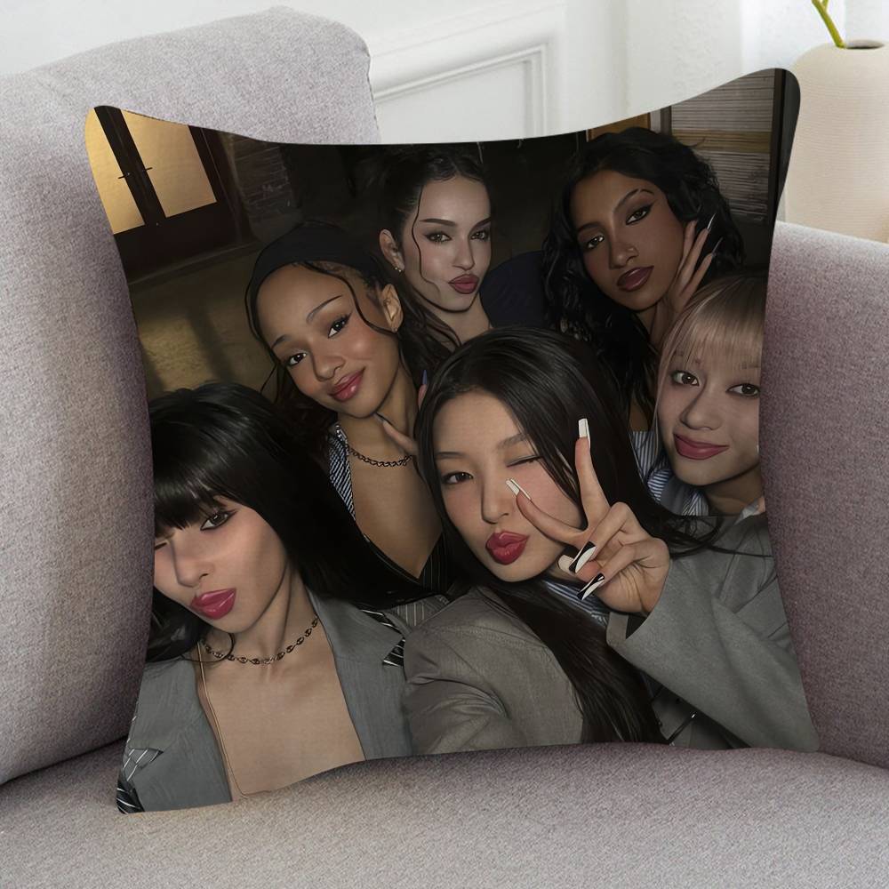 KPOP Katseye Pillow Case Soft Double Sided Print Sofa Cushion Cover Throw Pillow Covers