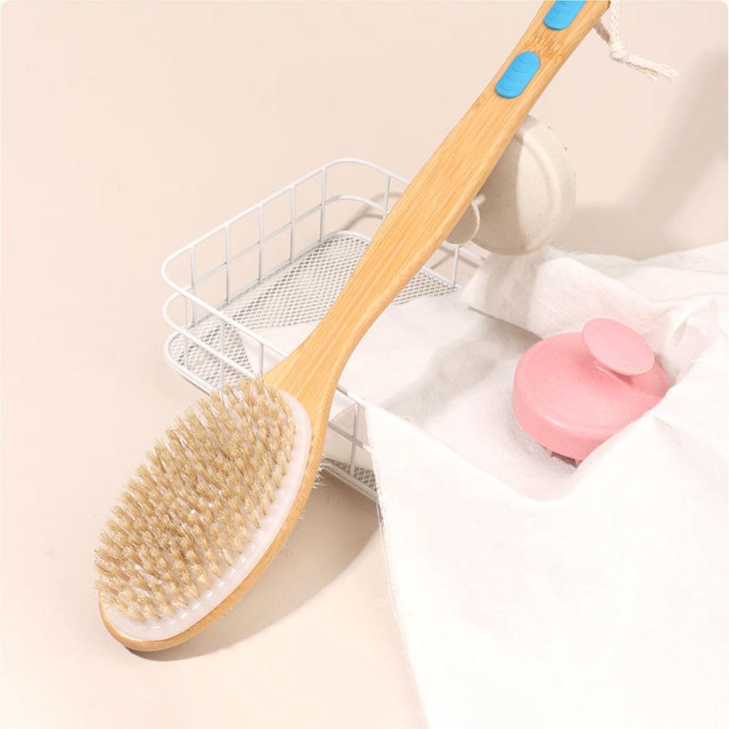 1pcs Wooden Bath Brush with Bristles Long Handle for Shower Back Scrubber Body Exfoliator, Hanging, soft and firm bristles
