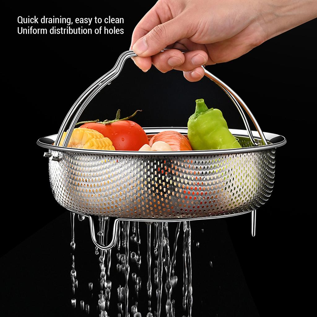 Steam Basket with Foldable Handle 304 Stainless Steel Multifunctional Colander Steam Insert for Electric Rice Cooker Pot