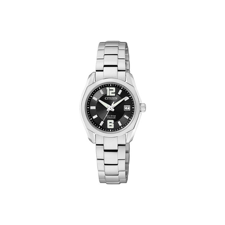 Citizen Eco-Drive Series 100M Water Resistant Solar Quartz Movement Stainless Steel Watch Black Dial Women watches EW2101-59E Black