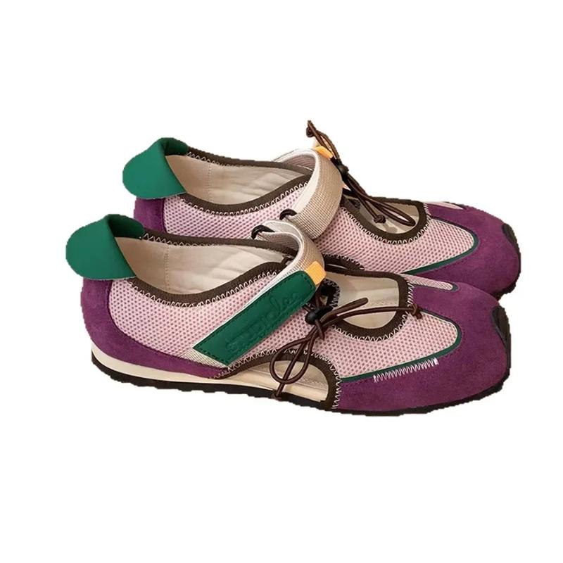 Leather Version Mary Jane Shoes Casual Drawstring Soft Bottom Women's Spring Summer Leisure Sporty Contrast Color Slip-On