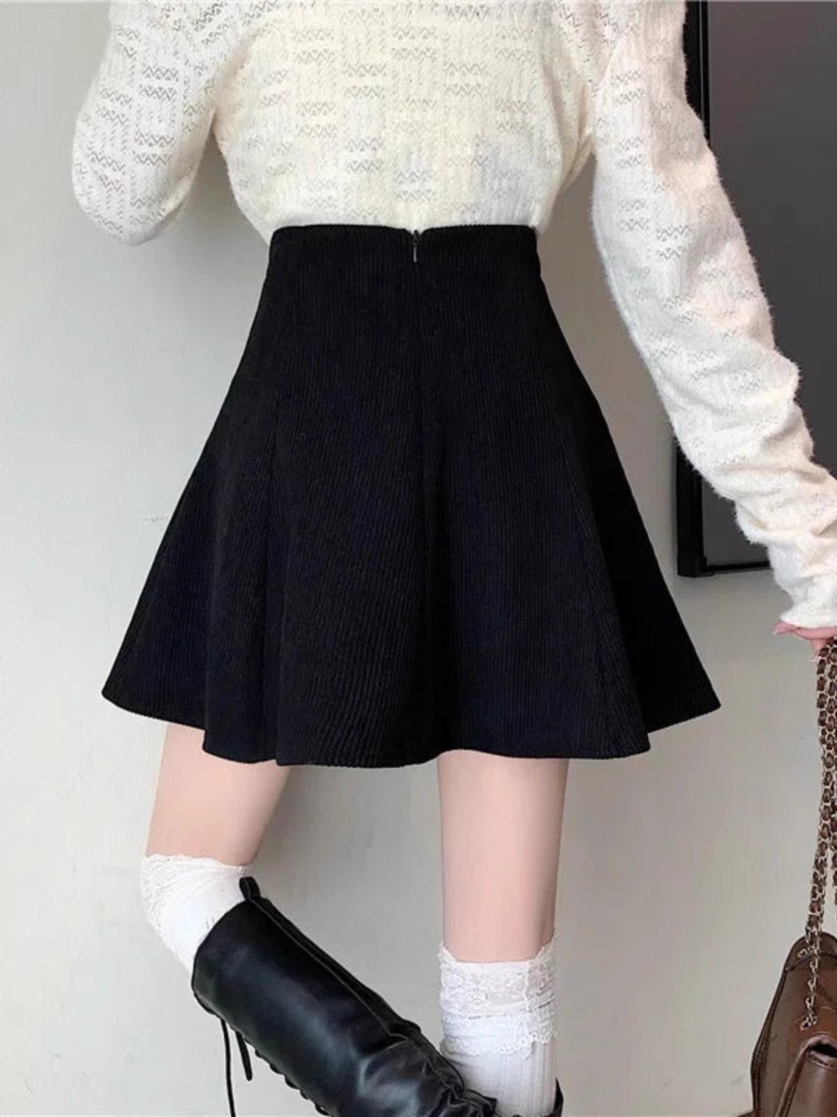 

Women s Corduroy Pleated A-Line Skirt - High Waist, Slim Fit, Korean Style for Autumn & Winter 2023 L чёрный