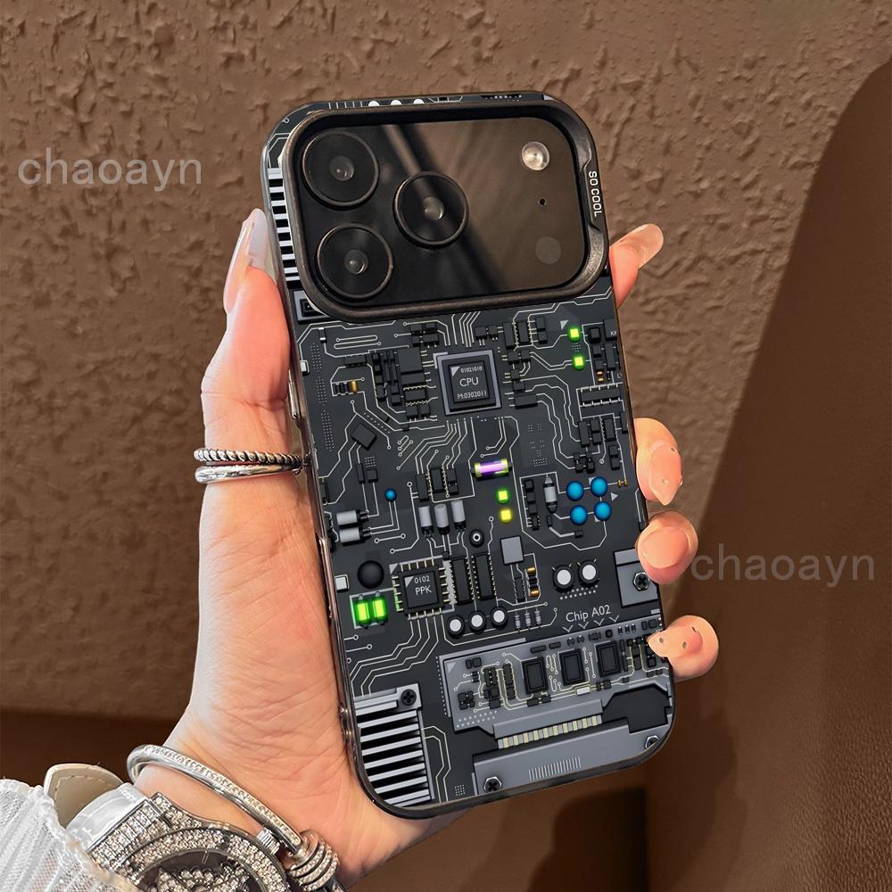 Custodia per telefono con circuito stampato nero per iPhone17 16 15 14 13 12 11 Pro/ Max/Plus cover posteriore antiurto anti-impronta digitale