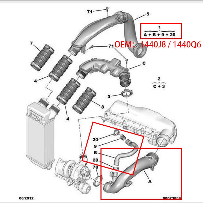 Suitable for Peugeot 207A7 3008 408 5008 508 RCZ Citroen C3 C4 Picasso C4 C5X7 DS3 DS5 TURBO AIR INTAKE PIPE 1440J8 1440Q6