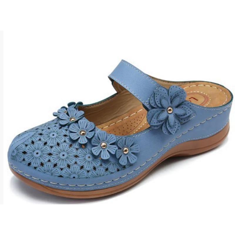 

Летние женские сандалии Wish с новым цветочным узором, ретро, на плоской подошве, с круглым носком, повседневные сандалии 43 синий