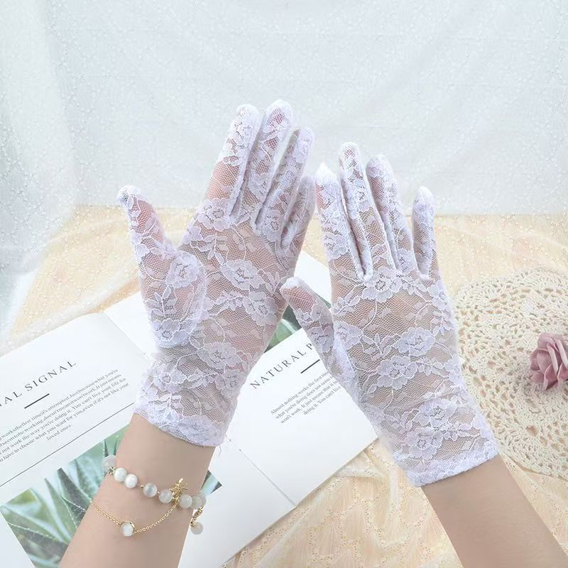 

Women s Lace Sun Protection Gloves, UPF 50+ UV Blocking, Breathable, Sheer Floral Gloves for Driving, Wedding, Party, Summer Outdoor L білий