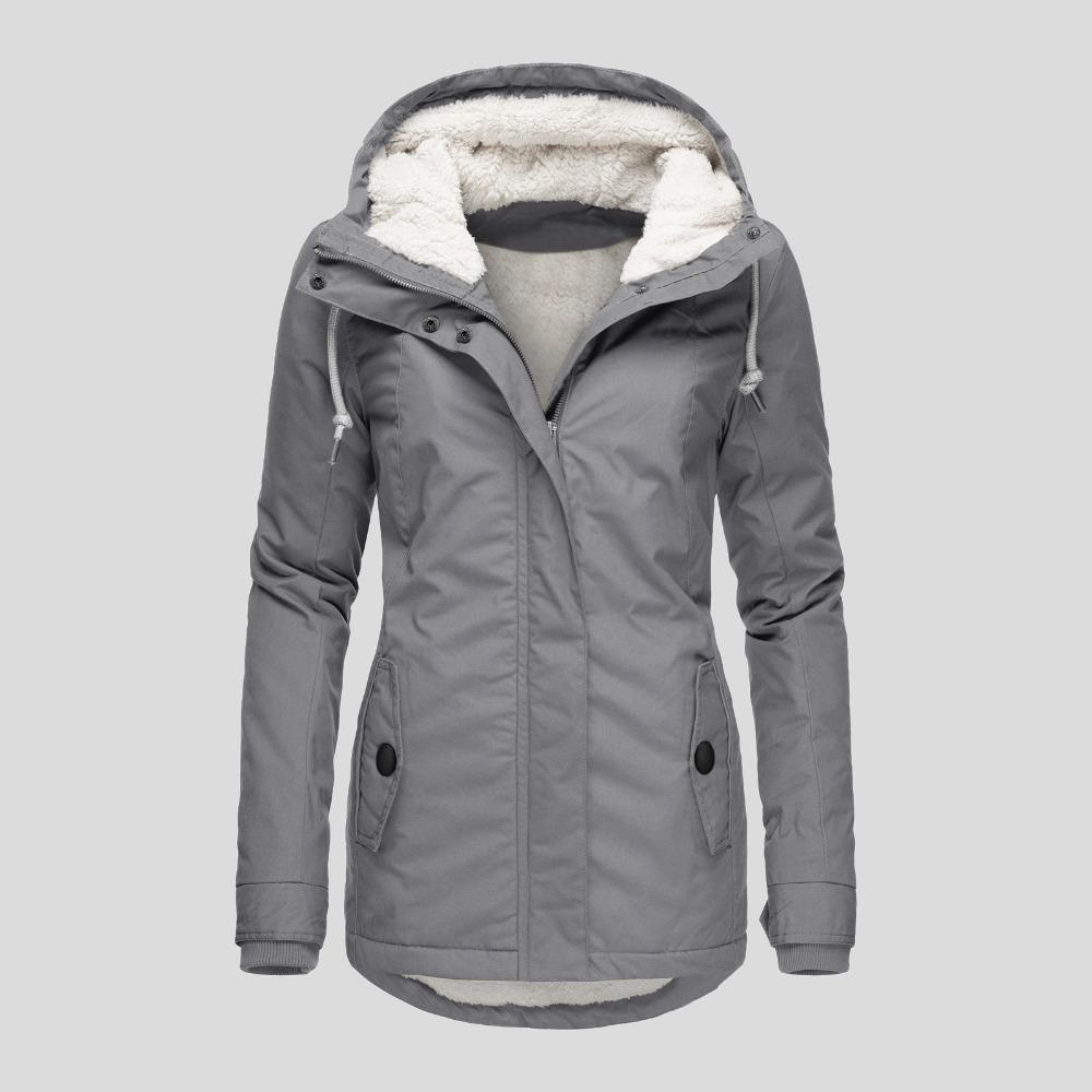 Women's Hood Long Sleeve Loose Fit Midi Parka Coat Fleece Lined Warm Cotton Outerwear Winter Jacket