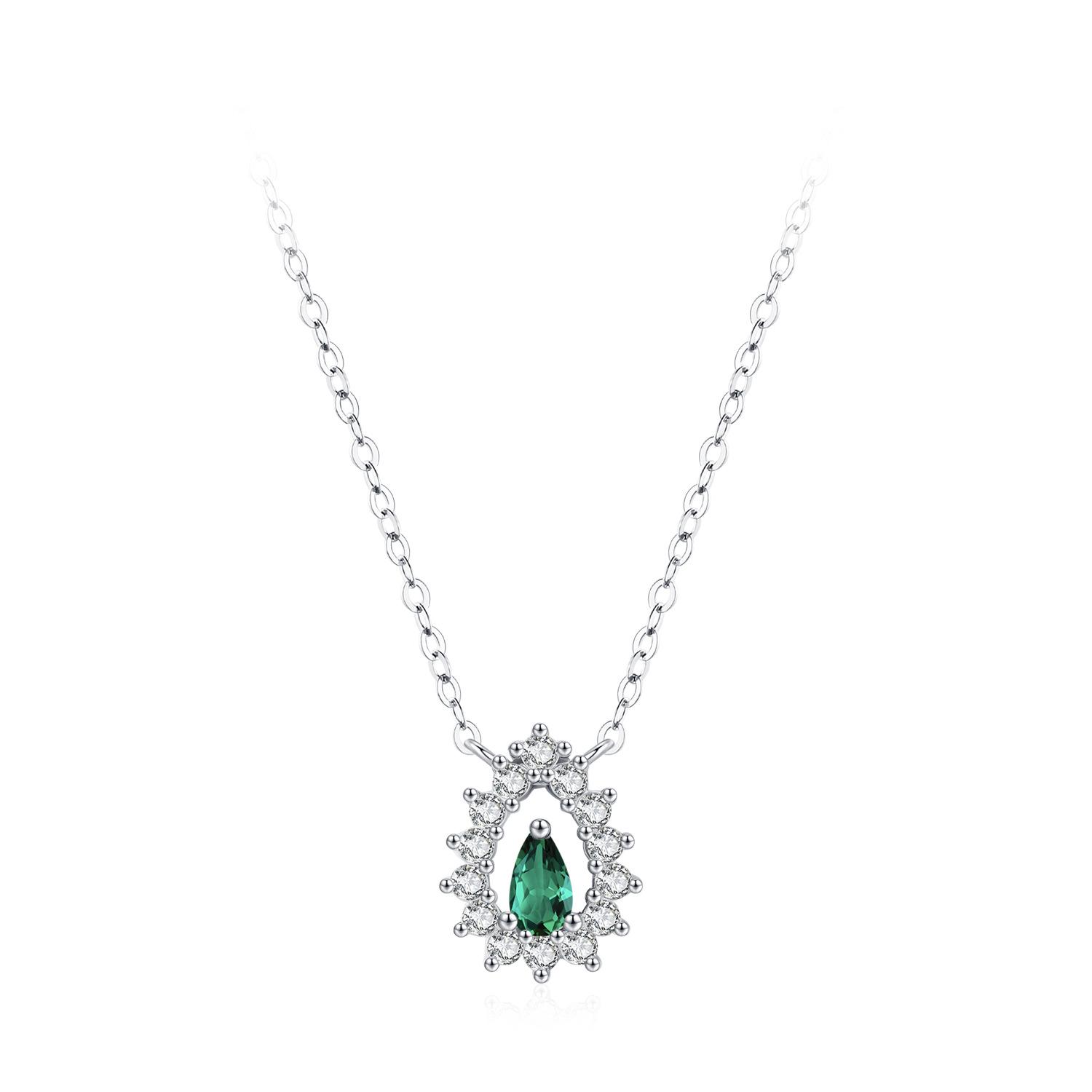 Серебряная подвеска-ожерелье S925 с полым изумрудным кулоном в форме груши (капля) на цепочке-ключице 925 Silver