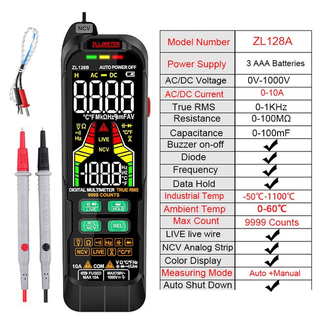 

USB Charge Multimetro Digital Profesional AC AC Current Voltage Detector Pen True Rms Capacitance Auto Range Multimeter ZL128A