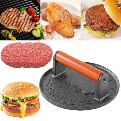Heavy Duty Cast Iron Burger Press with Wooden Handle 7.09 Inch Ideal for Grilling and Cooking Delicious Burgers At Home
