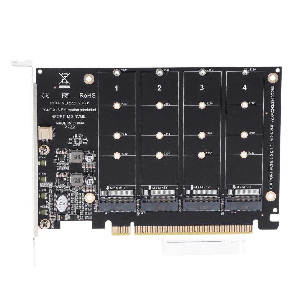 M.2 NVME SSD to PCIE X16 Adapter 4 Port High Speed 4x32Gbps Soft Raid Card with Individual LED Indicator for Computers