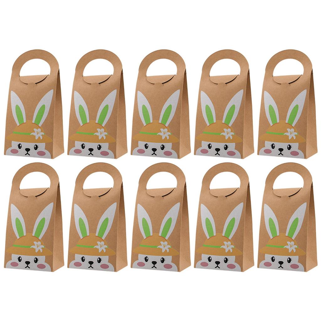 Pack of 10 Easters Sturdy Paper Gifts Bags with Rabbit Designs Portable for Party Supplies and Holiday Decorations
