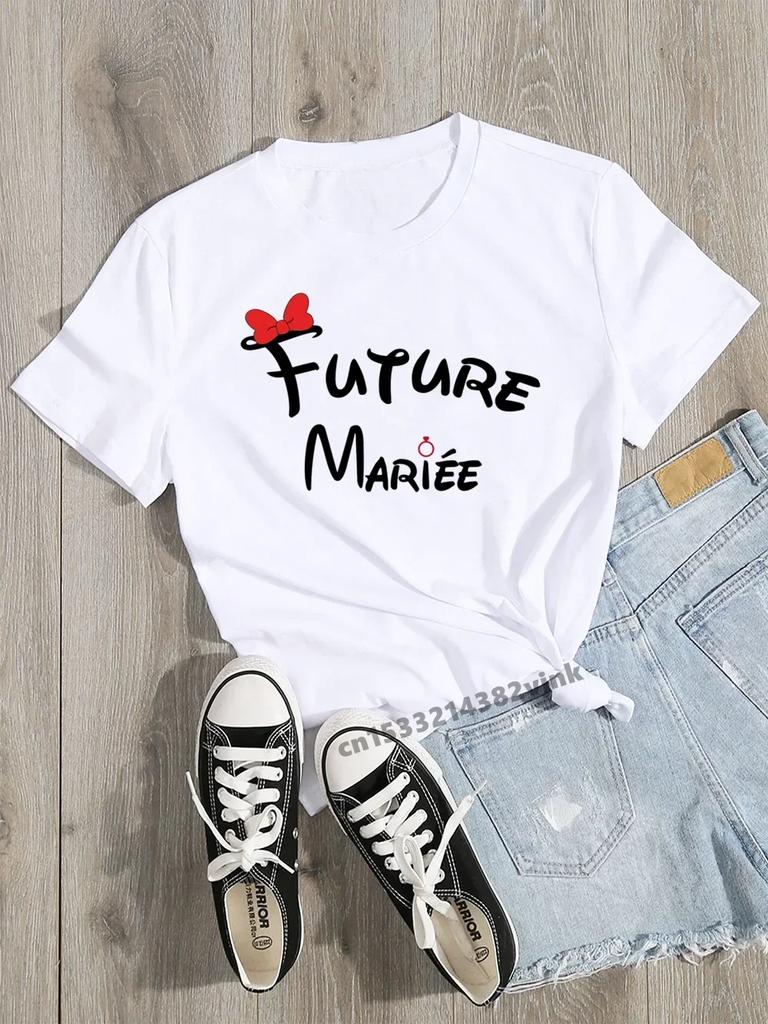 Casual Ladies Basic Ocollar White Short Sleeved Shirt Girl Future Mariee Love Bachelorette Wedding Party Women Shirt Aesthetic