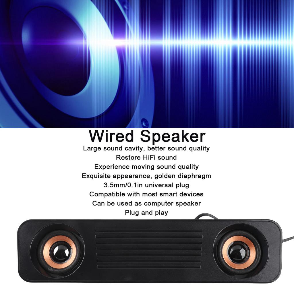 Wired Speaker HiFi Stereo Subwoofer USB Powered 3.5mm Plug Portable Desktop Long Speaker for TV Computer Long Speaker