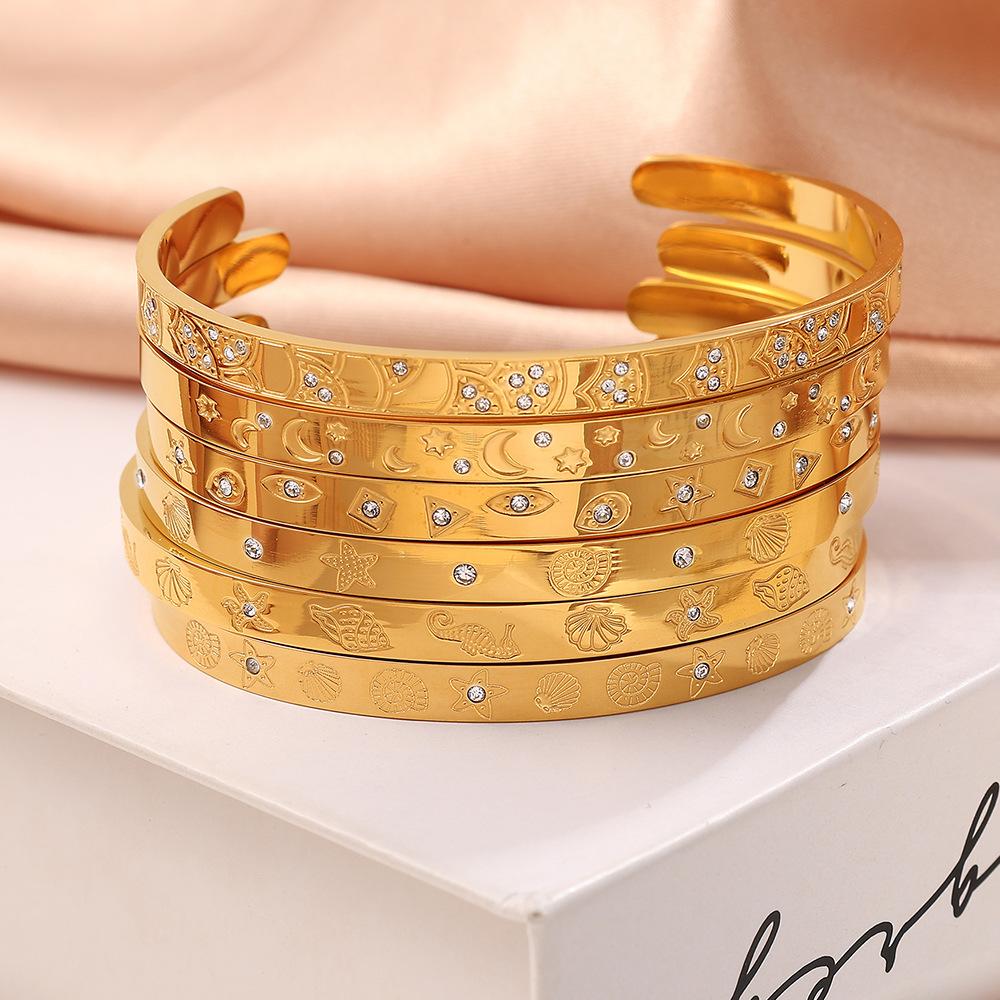 Exaggerated Personality Versatile Titanium Steel Inlaid Zircon Marine Series Stainless Steel Advanced Sense Opening Bracelet