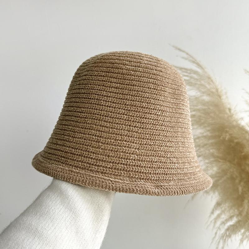 Retro warm knitted wool hat foldable small face big head circumference basin hat bucket hat autumn and winter ear protection hat