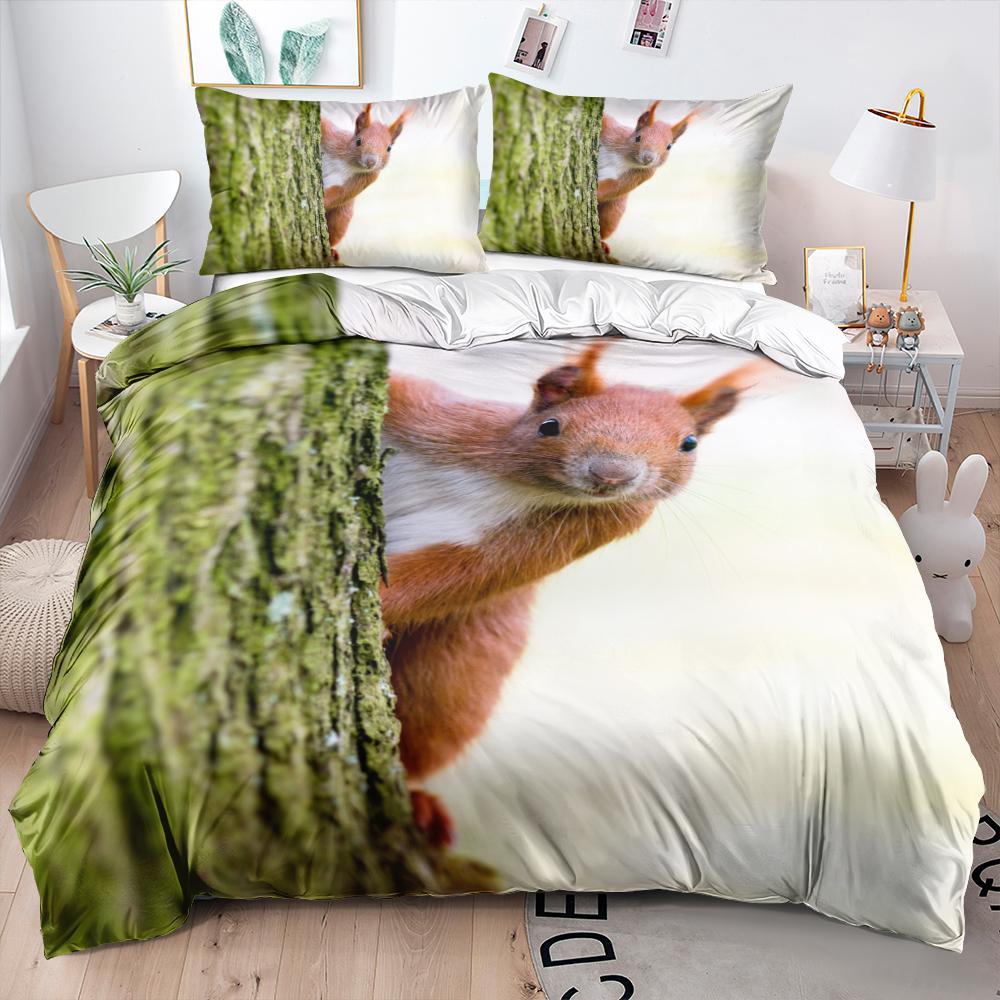 Comforter 3D Squirrel Funny Animal 2/3Pcs Bedding Set Black Unique Soft With Pillow Shames King Queen Size For Kids Teens Boys