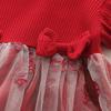 Korean Baby Girls' Butterfly Embroidery Flutter Sleeve Red Mesh Knit Dress