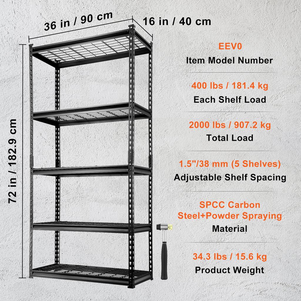 SucceBuy 5-Tier Adjustable 2000 lbs Storage Shelving Unit Heavy Garage Shelves Organizer Wire Rack for Kitchen Pantry Basement