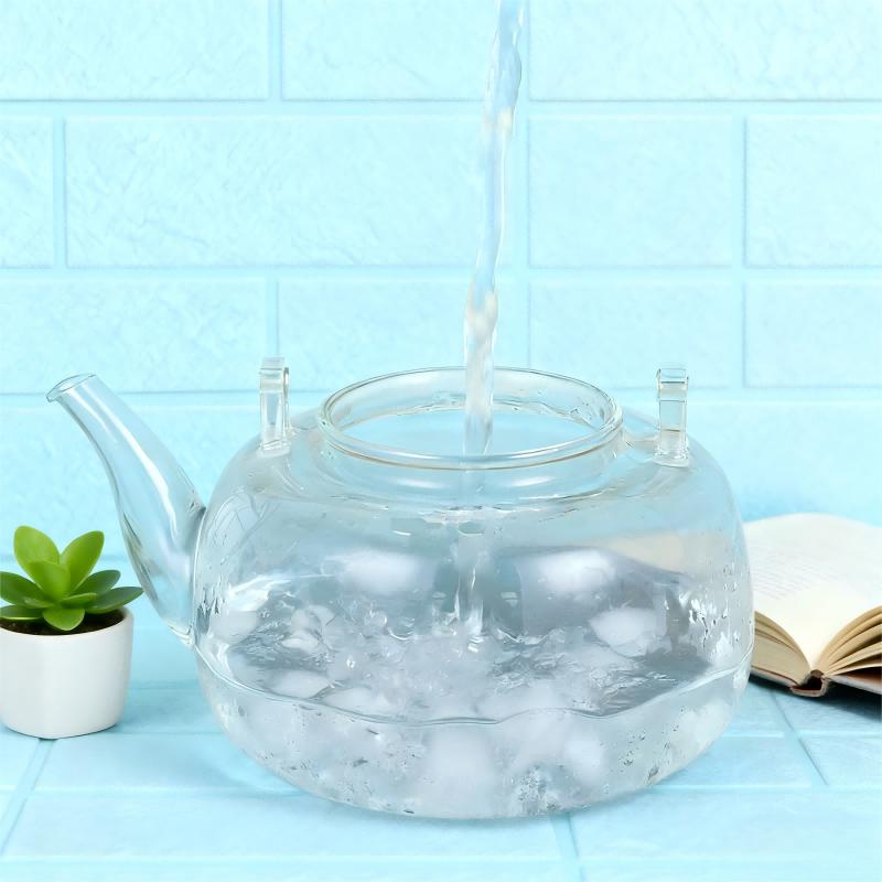 1000ml Glass Teapot Chinese Tea Ceremony Clear Teapot with Filter Wood Handle for Electric Ceramic Stove Home Office Tea Maker