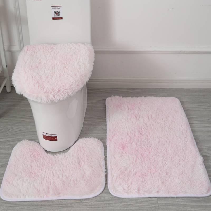 Non Dye Tie Slip Mat Fluffy Plush Bathroom Toilet Seat Cover Carpet 3 Piece Set
