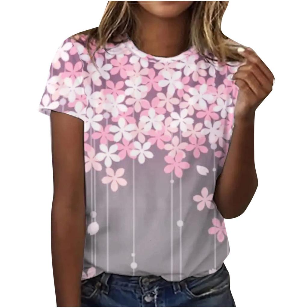 2025 New Summer Temperament Women's Sunrise Printed Women's T-shirt Round Neck Short Sleeve Street Casual Daily Basic Tops