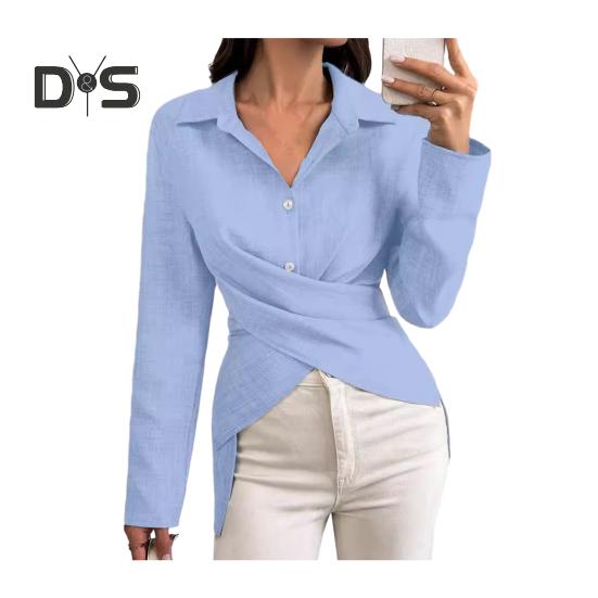 

Женская рубашка с лацканами, длинный рукав, однобортная рубашка, топы, однотонные пуговицы, планка, осенняя рубашка, повседневная одежда XXL синий