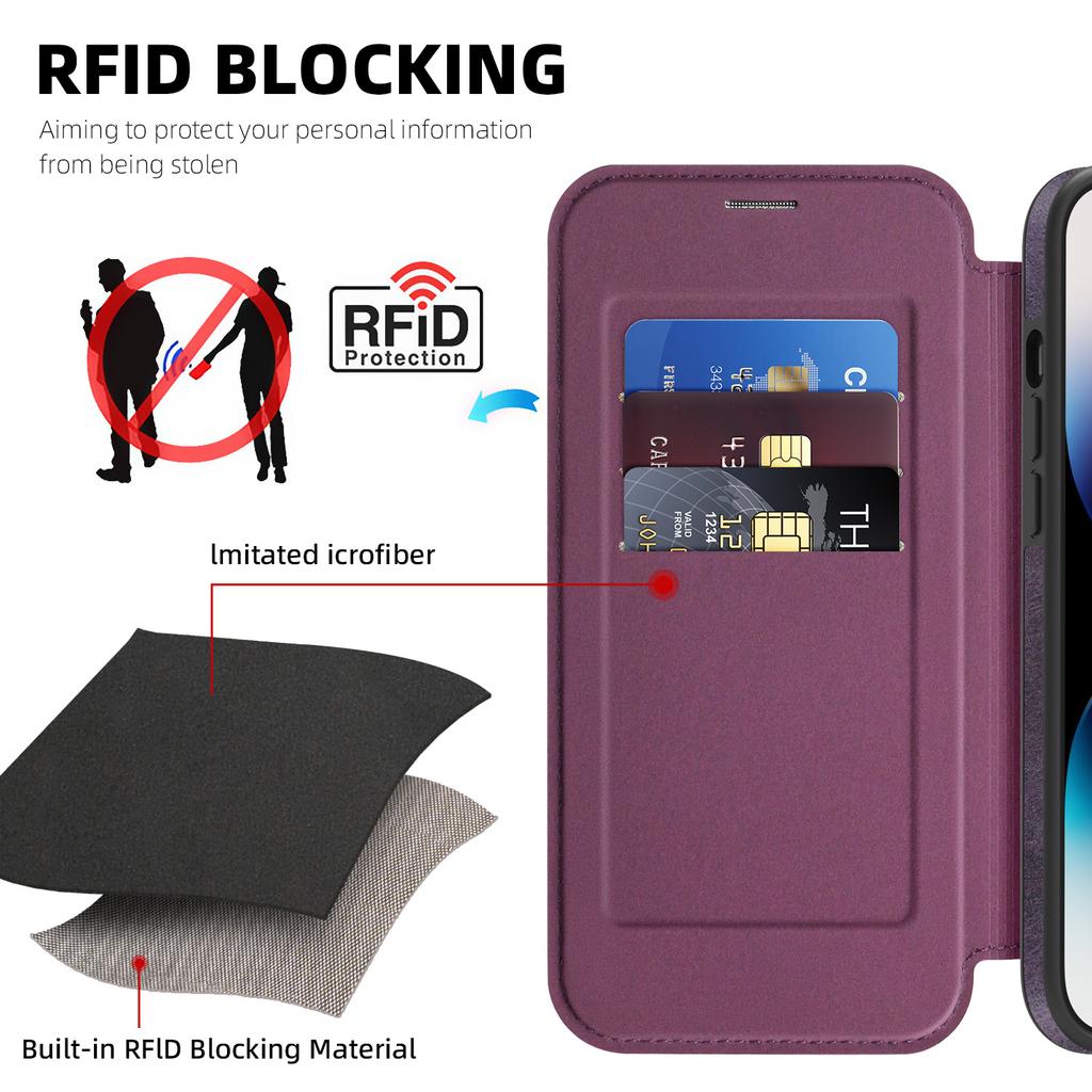 Für iPhone 14 Pro Max Hülle Kompatibel mit MagSafe RFID-Blockierender Kartenhalter Leder Handyhülle