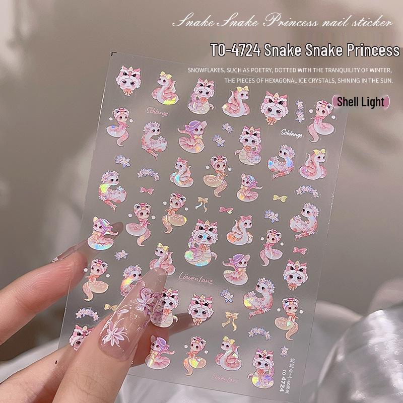 2025 Zodiac Snake Princess Nail Stickers & Shell Glitter Powder