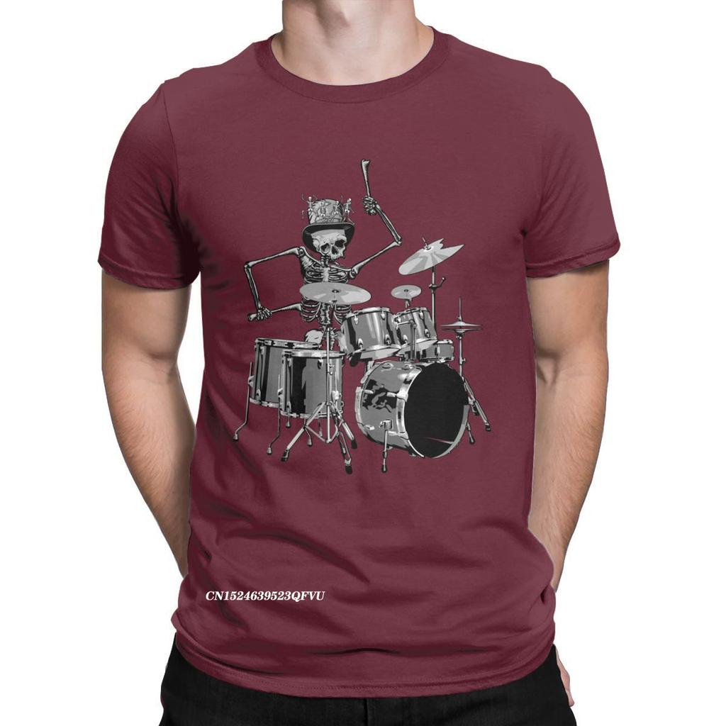 Skeleton Drum Hat Music Band T-Shirts For Men Vintage T Shirts Harajuku Graphic Oversized T Shirt Camisas Alternative Clothing