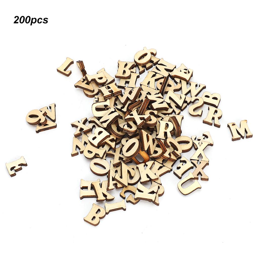200PCs DIY Log Letter Shape Wood Sheet Educational Toy Crafts Decor for 26 English Letters