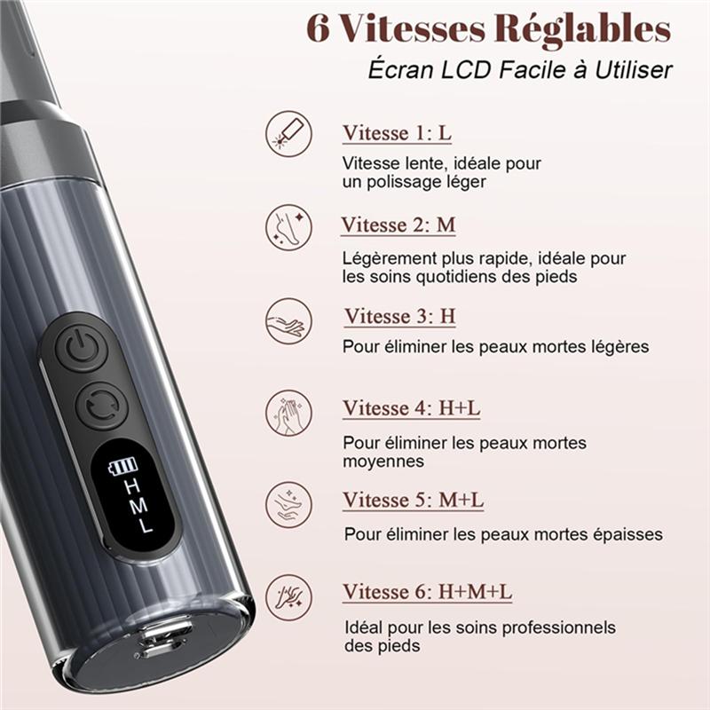 A65T-Electric Callus Remover Foot Filer Kit Cordless 6 Speeds Charing Dock For Women Men