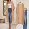 Women's Open Front Long Sleeve Maxi Cardigan Loose Solid Polyester Lightweight Cover Up Long Duster Outerwear With Side Pockets