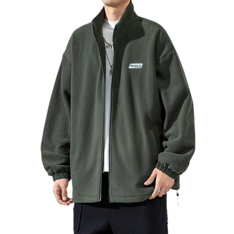 Men's Casual Polar Fleece Jacket Men's Winter Ins Hong Kong Style Trendy Loose Versatile and Handsome Stand-up Collar Jacket